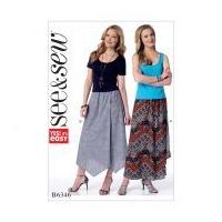 Butterick See & Sew Ladies Easy Sewing Pattern 6346 Mock Wrap, Asymmetrical Hem Skirts
