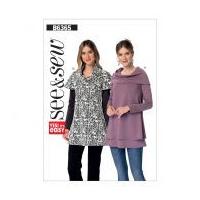 Butterick See & Sew Ladies Easy Sewing Pattern 6365 Jersey Knit Cowlneck Tunic Tops