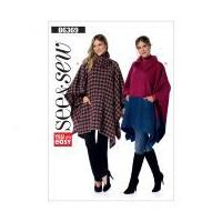 Butterick See & Sew Ladies Easy Sewing Pattern 6369 Asymmetrical Collar & Turtleneck Ponchos