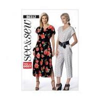 Butterick See & Sew Ladies Easy Sewing Pattern 6312 V Neck Dress & Jumpsuit