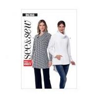 Butterick See & Sew Ladies Easy Sewing Pattern 6366 Asymmetrical Collar & Turtleneck Tunic Tops