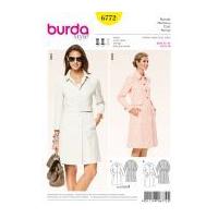 Burda Ladies Sewing Pattern 6772 Button Up Trench Coats & Belt