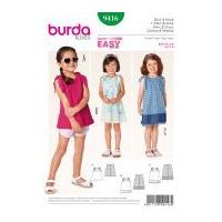 Burda Childrens Easy Sewing Pattern 9416 Tops & Dresses with Shoulder Ties