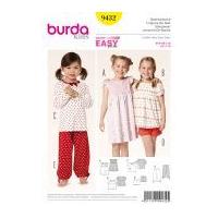 Burda Childrens Easy Sewing Pattern 9432 Pyjamas & Night Dress