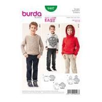 Burda Boys Easy Sewing Pattern 9407 Hoodie & Sweater Tops