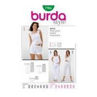 Burda Ladies Easy Sewing Pattern 7966 Shorts, Cropped & Full Length Pants