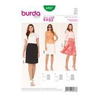 burda ladies easy sewing pattern 6937 straight mock wrap flared skirts