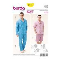 Burda Mens Easy Sewing Pattern 6741 Pyjama Tops, Pants & Shorts
