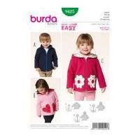 Burda Childrens Easy Sewing Pattern 9425 Zip Up Jackets in 3 Styles