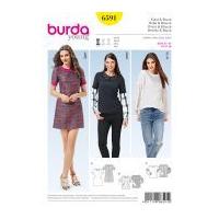 Burda Ladies Easy Sewing Pattern 6591 Contrast Fabrics Tops & Dress