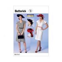 Butterick Ladies Sewing Pattern 6363 Button Front, Flutter Sleeve Dresses & Sun Hat