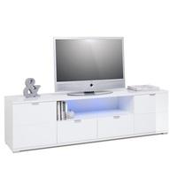 Burton Modern TV Stand In High Gloss White With LED