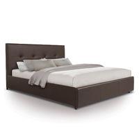 Buttoned Luxury Leather Front Drawer Bed - Kingsize - Brown