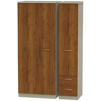 buckingham bali oak triple wardrobe with plain with 2 drawer