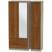 buckingham bali oak triple wardrobe 2 drawer with mirror