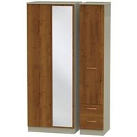 buckingham bali oak triple wardrobe tall with mirror and 2 drawer