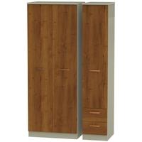 buckingham bali oak triple wardrobe tall plain with 2 drawer