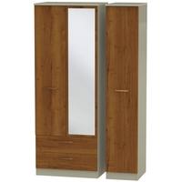 buckingham bali oak triple wardrobe tall with 2 drawer and mirror