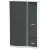 Buckingham Graphite Triple Wardrobe - Tall Plain with 2 Drawer