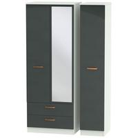 Buckingham Graphite Triple Wardrobe - Tall with 2 Drawer and Mirror