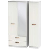 buckingham aurello white triple wardrobe 2 drawer with mirror