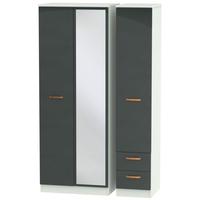 Buckingham Graphite Triple Wardrobe - Tall with Mirror and 2 Drawer