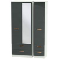 Buckingham Graphite Triple Wardrobe - Tall with Drawer and Mirror