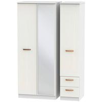 buckingham aurello white triple wardrobe with mirror and 2 drawer