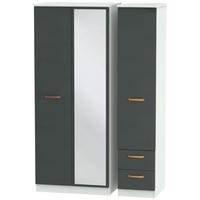 Buckingham Graphite Triple Wardrobe - with Mirror and 2 Drawer