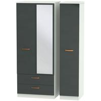 Buckingham Graphite Triple Wardrobe - 2 Drawer with Mirror