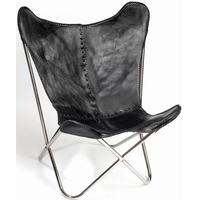 butterfly black leather chair with silver legs