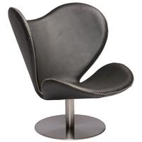 Butterfly Black Leather Lounge Chair with Brushed Base