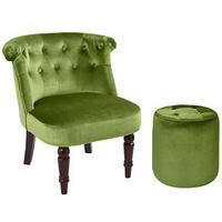 Button Backed Chair and FREE Matching Footstool, Sage, Wood