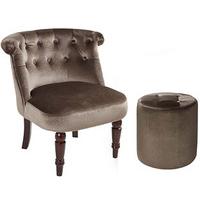 Button Backed Chair and FREE Matching Footstool, Truffle, Wood