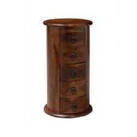 bursa chest of drawers round in sheesham wood with 5 drawers