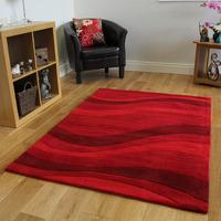 burgundy red curved striped luxury soft acrylic rug bilbao 80x150cm