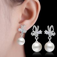 Butterfly Imitation Pearl Drop Earrings Ball Earrings Jewelry Wedding Party Daily Casual Alloy 1 pair Silver