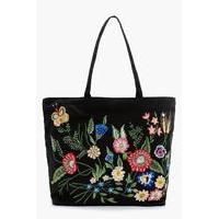 butterfly embroidered shopper bag black
