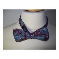 Burgundy Silk Bow Tie with blue/Turquoise/Grey Paisley Pattern