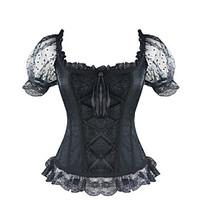 burvogue womens short sleeve gothic steampunk jacquard overbust corset ...