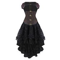 Burvogue Women\'s Dobby Gothic Steampunk Steel Boned Underbust Corset Dress