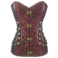 Burvogue Women\'s Brocade Steampunk Steel Boned Overbust Corset