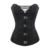 Burvogue Women\'s Black Sexy Dobby 10 Steel Boned Corset Lace Up Overbust Bustier Tops Waist Training