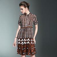 burdully going out sophisticated a line dressgeometric shirt collar ab ...