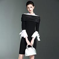 burdully formal simple bodycon dresssolid shirt collar above knee long ...