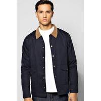 Button Through Trucker Jacket With Cord Collar - navy