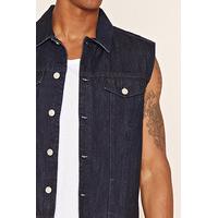 Button-Front Denim Sleeveless Jacket