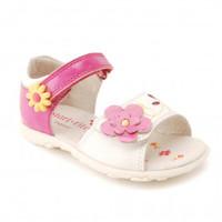 Buzzy Bee, White/PinkLeather Girls Riptape Sandals