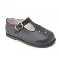 Bubble II, Navy Blue Leather Girls T-bar Buckle First Walking Shoes