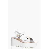 buckle trim chunky wedge white